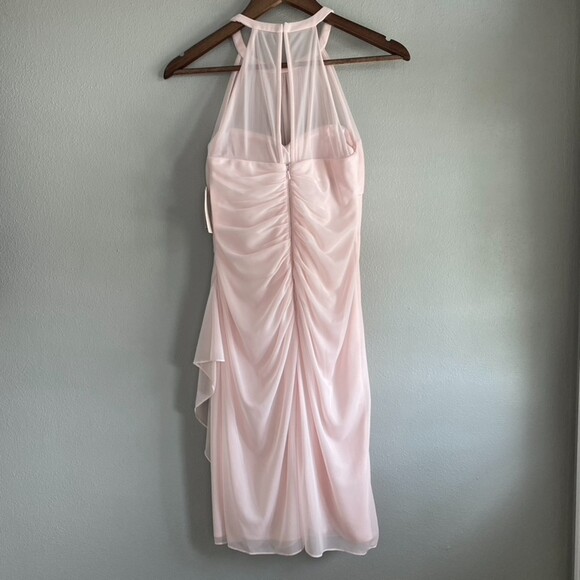 David's Bridal Women's Short High Neck Mesh Dress with Side Cascade Petal Pink - Picture 3 of 10